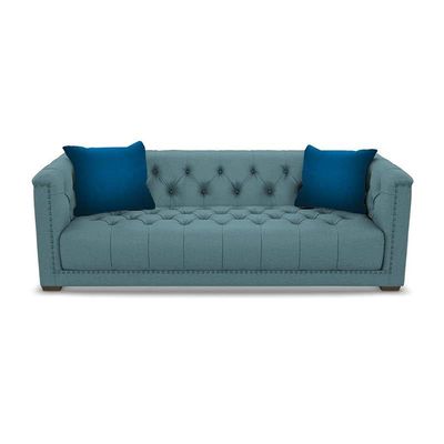 تصميم Galaxy Design Trafalgar 3 Seater Sofa جذاب التصميم مصنوع من نسيج القطن والبوليستر بنسبة 100%، قاعدة من الخشب النقي، لون أزرق رمادي فاتح GDFTRG-3060-11