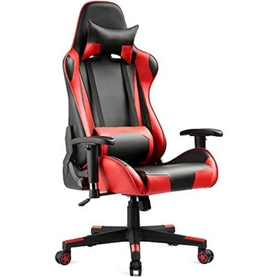 AWF AL WADI FURNITURE® Heavy Duty Gaming Chair Racing Computer Office Chair High back Swivel Desk Chair with Adjusting Headrest and Lumbar Support (Red/Black)