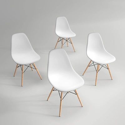 GDF Modern Dining Chair Plastic Shell With Wooden Legs White- Model JEAM1, GDF-JEAM1 (No warranty for furniture items)