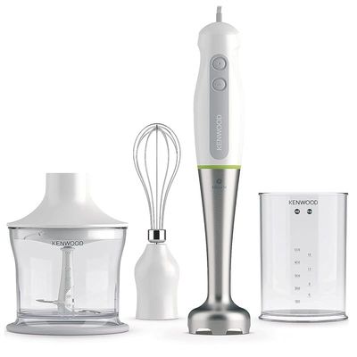 KENWOOD Hand Blender 600W with 500ml Chopper, 500ml Beaker, Whisk, Stainless Steel Wand, Triblade Technology HDP109WG White