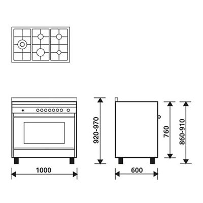 GlemGas Gas Cooker 100 X 60 cm Full Options Made In Italy Stainless Steel Silver Model: GMIL5FSS - 1 Year Brand Warranty