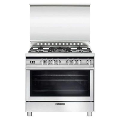 GlemGas 5 Burner Cooker 90 x 60 cm Full Safety with Convection Fan Silver Model: ST9612RIFS - 1 Year Full Warranty