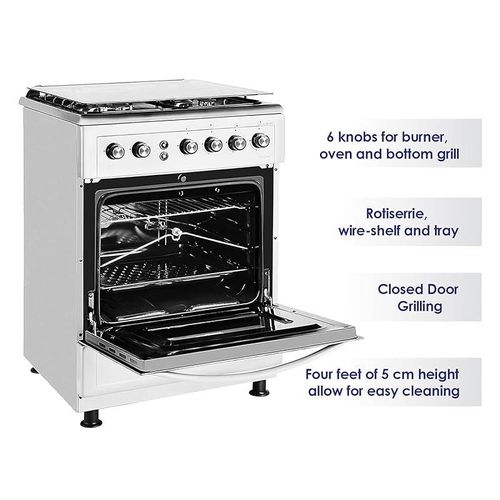 Super General Freestanding Gas-Cooker 4-Burner Full-Safety, Stainless-Steel Cooker, Gas Oven with Rotisserie, Automatic Ignition, Silver, 60 x 60 x 85 cm, SGC-6470-MSFS, 1 Year Warranty