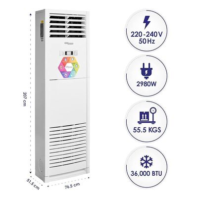 Super General 3 Ton Floor Standing Split Air Conditioner, 36000 BTU, Auto-restart, Sleep-mode, White, SGFS-36-NE, 61.0 x 39.0 x 192.5 cm for Home, Office, Commercial Use