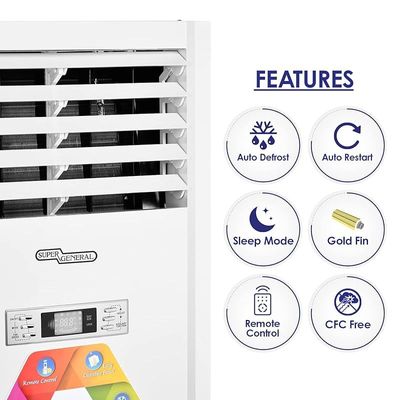 Super General 3 Ton Floor Standing Split Air Conditioner, 36000 BTU, Auto-restart, Sleep-mode, White, SGFS-36-NE, 61.0 x 39.0 x 192.5 cm for Home, Office, Commercial Use