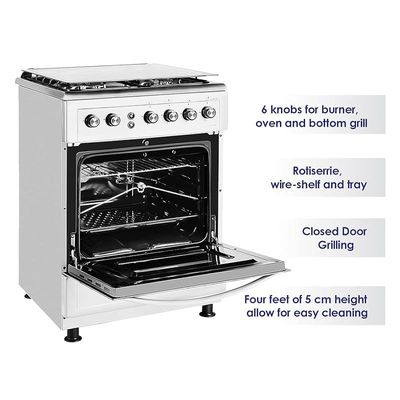 Super General 4 Burner Free Standing Gas Cooker Fully Safe Stainless Steel Gas Oven with Auto Ignition Rotisserie Silver Model SGC-6470-MSFS | 1 year full warranty