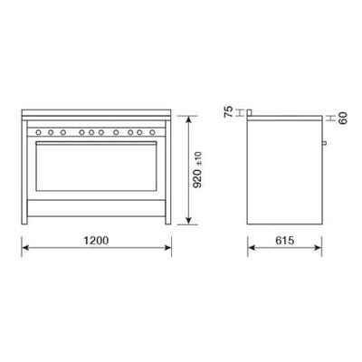 GlemGas Cooking Ranges 5 Burners 120 x 60 cm Italian Made Stainless Steel Silver Model: AAE.MGW626RI - 1 Year Full Warranty