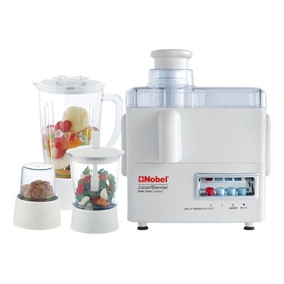 Nobel 4 in 1 Juicer and Food Factory with 1 Litre Capacity and has Spinner Chopper &amp; Dry Mill 400W 2 Speed - Pulse Grinder, Chopper, Blender, Juicer, Unbreakable Jar &amp; Anti Slip Feet NJ176G4 White