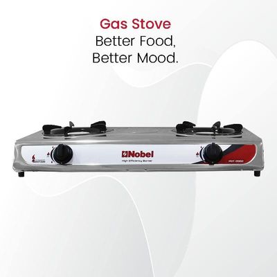 Nobel Dual Gas Burner/Gas Stove, 2 Brass Burners with Auto Ignition and Detachable Trivet NGT2002