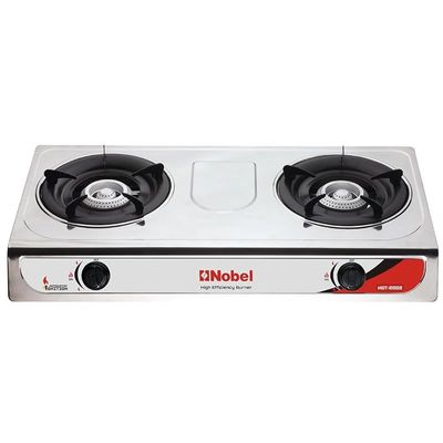 Nobel Dual Gas Burner/Gas Stove, 2 Brass Burners with Auto Ignition and Detachable Trivet NGT2002