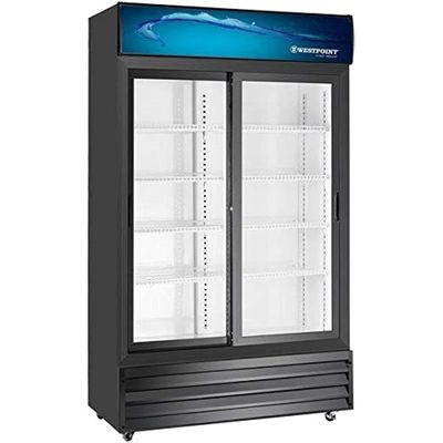 Westpoint 825 Litres Double Door Professional Range Black Upright Chiller, Ergonomic Capability, Tempered Glass Double Door, Uniform Cooling, Spacious Compartments, 4 Modular Wire Shelves, WPSN-8217T2