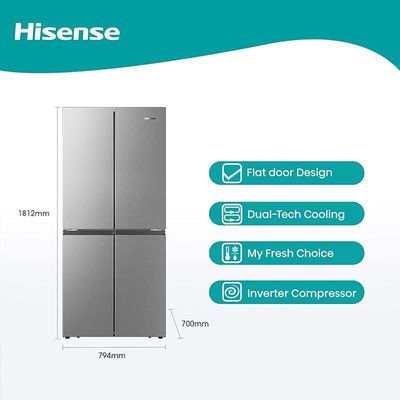 Hisense RQ561N4AC1 561 Four Door Refrigerator, No Frost Technology, Silver, 1 Year Warranty