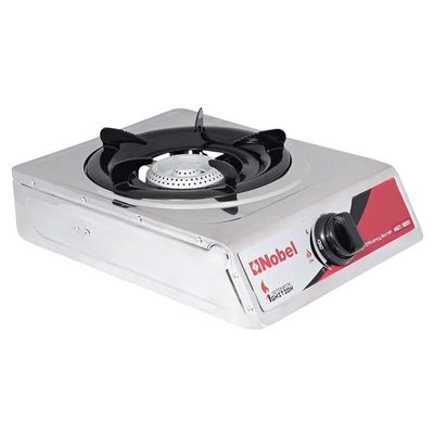 NOBEL Single Gas Stove With Brass Auto Ignition Energy Saving Silver Model NGT-1001 | 1 Year Warranty.