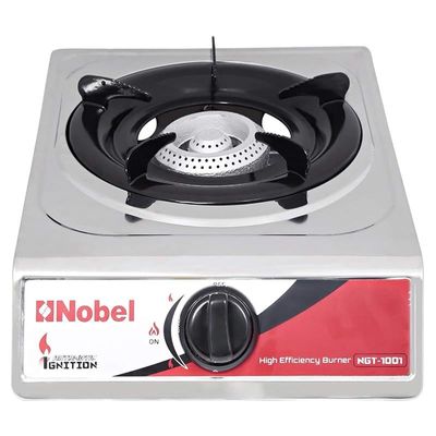 NOBEL Single Gas Stove With Brass Auto Ignition Energy Saving Silver Model NGT-1001 | 1 Year Warranty.