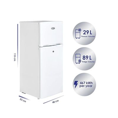 Super General 175 Liters Gross Compact Double Door Refrigerator-Freezer, Reversible door, Tropical Compressor, White, SGR-175-H, 48 x 53 x 115 cm, 1 Year Warranty