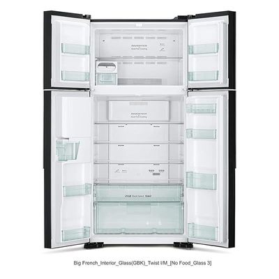 Hitachi 760L Gross Side By Side 4 Doors Premium Refrigerator, RW760PUK7GBK, 10 Year Warranty on Inverter Compressor, French Door, No Frost Fridge, Dual Fan Cooling, Movable Twist Ice Tray, Glass Black