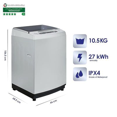 Super General 10.5 kg fully automatic Top-Loading Washing Machine SGW-1120-NS, Silver, 8 Programs, Spin-Dry, efficient Top-Load Washer with Child-Lock, LED Display, 1 Year Warranty