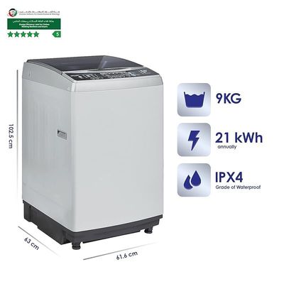 Super General 9 kg fully automatic Top Loading Washing Machine Silver 8 Programs Spin Dry efficient with Child Lock LED Display Model- SGW-920-NS | ‎1 Year full Warranty