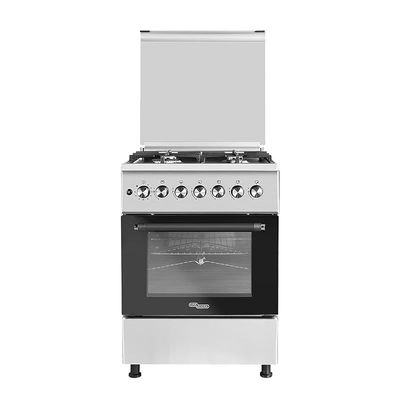 Super General Freestanding Gas-Cooker 4-Burner Full-Safety, Stainless-Steel Cooker, Gas Oven with Rotisserie, Cast-Iron, Automatic Ignition, Silver, 60 x 60 x 85 cm, SGC-67-FS, 1 Year Warranty
