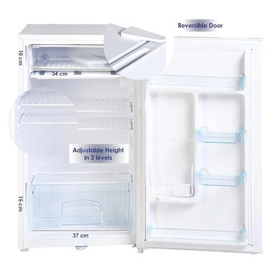 Super General 110 Liter Gross Volume Compact Mini-Refrigerator White Beverage Fridge with Child Lock Shelf Freezer Box reversible door Model- SGR-131-H | ‎1 Year full Warranty