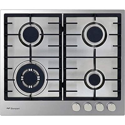 Bompani Gas Hob 4 Burners Size (60 x 60) cm Silver Model BO213MKL -1 Years Full Warranty.