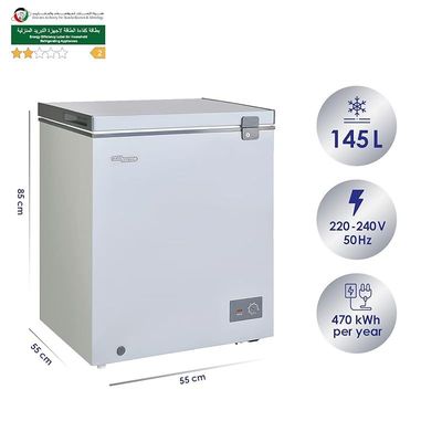 Super General Chest-Freezer 200 Liter Gross Volume, SGF-222-HMS, Grey, Compact Deep-Freezer with Storage-Basket, Lock &amp; Key, Wheels, 70 x 55 x 85 cm, 1 Year Warranty