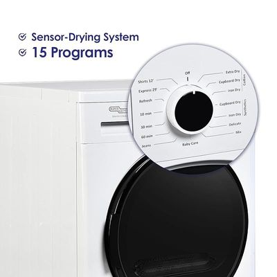 Super General 8 kg Front Loading Dryer, 15 Programs, Condenser-Dryer, Energy-efficient, SGWD-8700-EDM-W, White, 65 x 55.5 x 88.5 cm, 1 Year Warranty