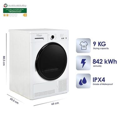 Super General 9 kg Front Loading Dryer 15 Programs Condenser Dryer 1950W power Energy efficient  Off-White  Model- SGWD9700EDMW | 1 Year Warranty