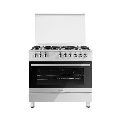 Super General Freestanding Gas Cooker 5 Burner Full Safety Steel Cooker Gas Oven with Thermostat Double Rotisserie Automatic Ignition Silver  Model- SGC-9603-FSHG | 1 Year Full Warranty 
