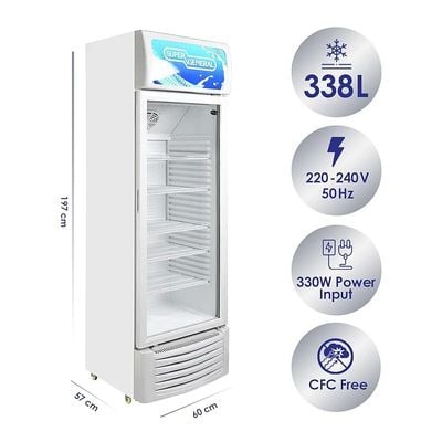 Super General 450 Liter Gross Single Door Chiller Upright Beverage Showcase Energy saving low noise White Model- SGS-195-GE | 1 Year Warranty