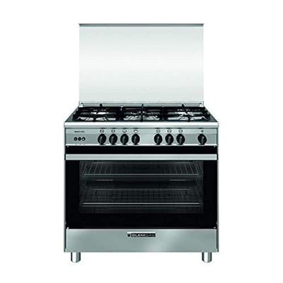 GLEMGAS 5 Burners Gas Cooker 90 x 60 cm Full Safety Stainless Steel Silver Model - SB9612GIFSG - 1 Year Warranty