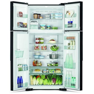 Hitachi 760L Gross Side by 4 Door Refrigerator RW760PUK7GRD, 10 Year Warranty on Inverter Compressor, French Door, No Frost Fridge, Dual Fan Cooling, Long Cool Keeper, Twist Ice Tray-Premium Glass Red