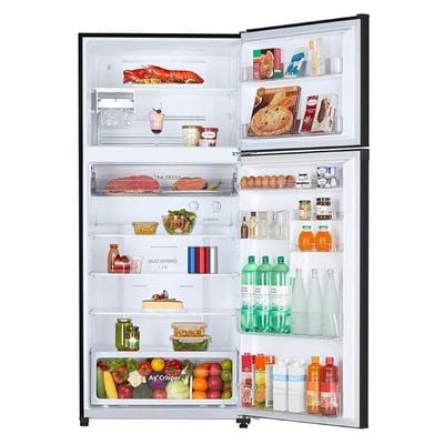 Toshiba 608 Liters Top Mount Refrigerator, Glass Door, Inverter Compressor, DUO Hybrid Deodorizer, Ultra Fresh, GRAG820U(XK) Black Door- 1 Year Manufacturer Warranty