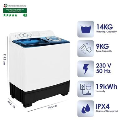 Super General 14 kg Top Load Twin tub Semi Automatic Washing Machine White/Blue efficient Model- SGW-155 | 1 Year Warranty 