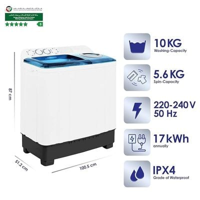 Super General 10 kg Top Load Twin tub Semi Automatic Washing Machine White/Blue Model- SGW-105 | 1 Year Warranty