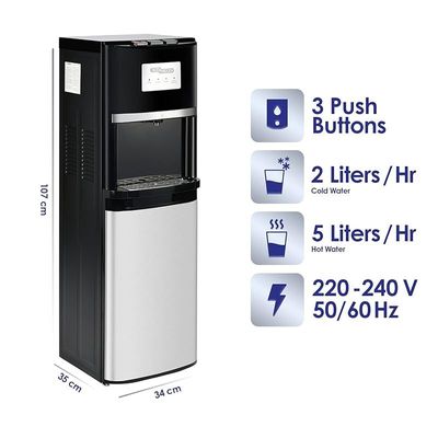 Super General 3 Taps Hot and Cold Water Dispenser Bottom Loading Water Cooler Instant Hot Water Black/Silver Model- SGL-2020-BM | 1 Year Full Warranty 