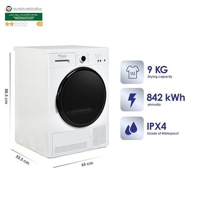 Super General 9 kg 1950W power Energy efficient Front Loading Dryer 15 Programs Condenser Dryer Off White Model SGWD-9700-EDM-W | 1 Year Warranty 