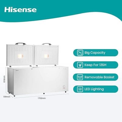 Hisense 660 Liter Chest Freezer Double Door White Model FC66DD4SA | 1 Year Full 5 Years Compressor Warranty.