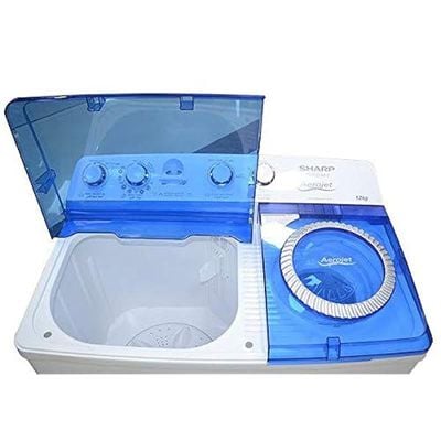 Sharp 12 Kg Washing Machine Twin Tub Top With Load Spin/Dry Semi Automatic White/Blue Model-ES-T127AP-Z | 1 Year Warranty.