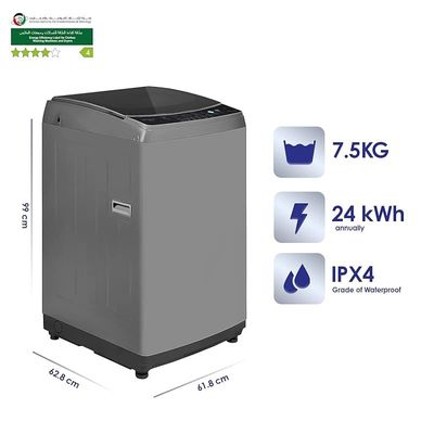 Super General 7.5 kg fully automatic Top-Loading Washing Machine SGW-752-S, Silver, 8 Programs, efficient Top-Load Washer with Child-Lock, LED Display, 1 Year Warranty