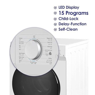 Super General 12 kg Front Loading Washing Machine 1400 RPM Washer Energy efficient Hidden LED Display 15 Programs Silver  Model- SGW-12500-HD | 1 Year Warranty 