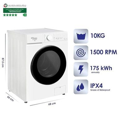 Super General 10 kg 1500 RPM  Front Loading Washing Machine  efficient Hidden LED Display Silver 15 Programs  Model- SGW-10500-HD | 1 Year Warranty 