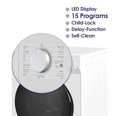 Super General 10 kg 1500 RPM  Front Loading Washing Machine  efficient Hidden LED Display Silver 15 Programs  Model- SGW-10500-HD | 1 Year Warranty 
