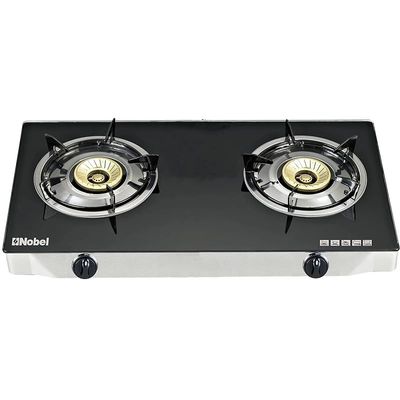 Nobel Double Gas Stove With Brass Glass Auto Ignition Black Model-NGT2111 | 1 Year Warranty.