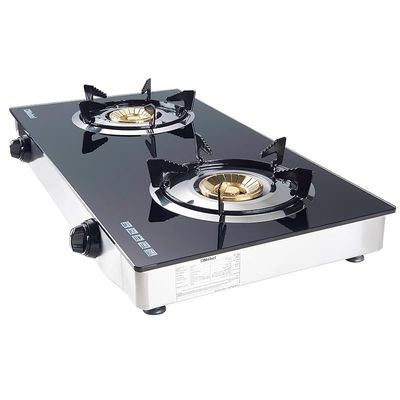 Nobel Double Gas Stove With Brass Glass Auto Ignition Black Model-NGT2111 | 1 Year Warranty.