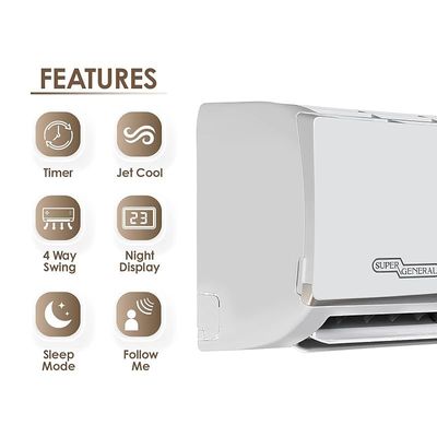 Super General 2.5 Ton Split Air Conditioner, 30000 BTU, Rotary Compressor, Auto Restart, Gold Fin, 4-way swing, SGS-315-NE, White - 134 x 45 x 38 cm, 1 Year Warranty