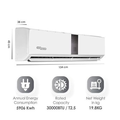 Super General 2.5 Ton Split Air Conditioner, 30000 BTU, Reciprocating Compressor, Auto Restart, Gold Fin, 4-way swing, SGS-320-4GE, White - 134 x 45 x 38 cm, 1 Year Warranty