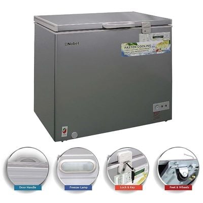 Nobel Chest Freezer Silver Gas R600A Glass Sliding Door 200 Ltrs Gorss Capacity, 192 Ltrs Net Capacity NCF216RH