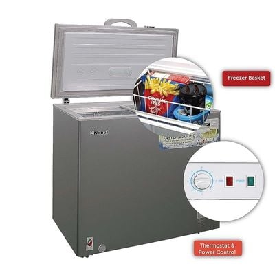 Nobel Chest Freezer Silver Gas R600A Glass Sliding Door 200 Ltrs Gorss Capacity, 192 Ltrs Net Capacity NCF216RH