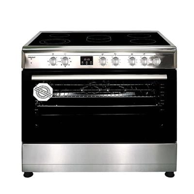 Nobel 90 x 60 Ceramic Cooker, 5 Ceramic Hob, Electric Grill &amp; Electric Oven, 7 Knobs, Digital Display, Auto Ignition, Black Top Ceramic, 89.8 x 60.1 x 86, Silver, Made In Turkey NGC90VTC